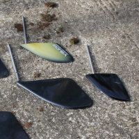 Various understern rudders, the biggest for K2, two shapes for K1