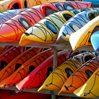 Multi coloured sea Kayaks