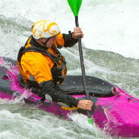 White Water Paddler in pink kayak